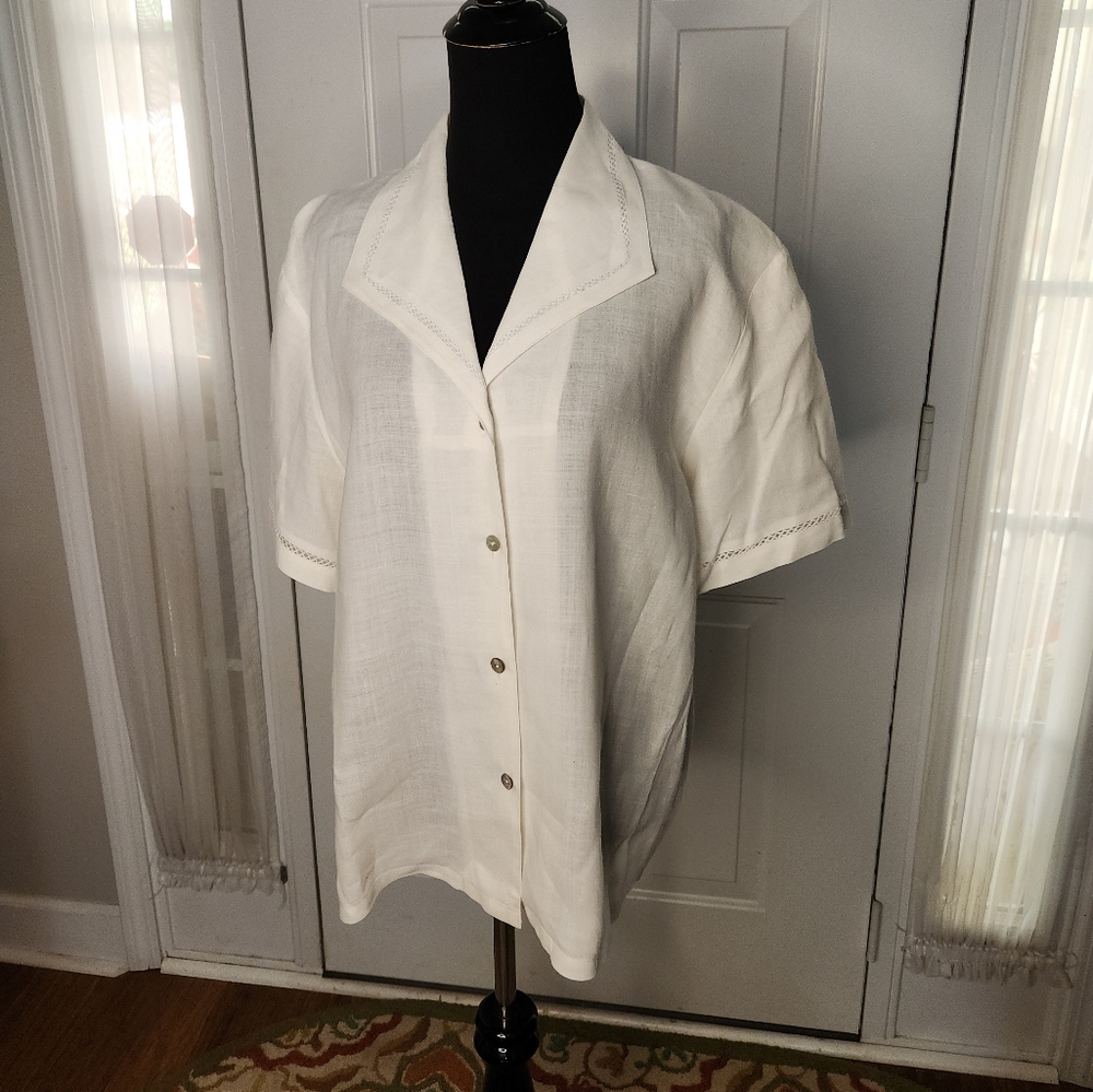 Vintage Carlie's Courte White Linen Top  Size‎ 12